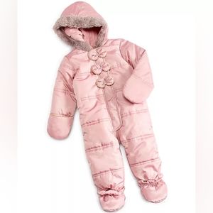 First Impressions Baby Girl Bow Faux Fur Trim Snowsuit NWT